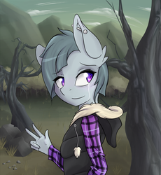 Size: 824x895 | Tagged: safe, artist:rainbro-stache, marble pie, earth pony, anthro, g4, clothes, crying, earring, female, hoodie, older, rock farm, shirt, solo, tree, vest