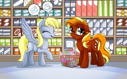 Size: 1680x1050 | Tagged: safe, artist:mysticalpha, derpy hooves, oc, pegasus, pony, g4, female, mare, pictogram, shop, shopping basket