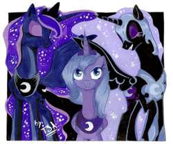 Size: 1358x1132 | Tagged: safe, artist:antych, nightmare moon, princess luna, alicorn, pony, g4, ethereal mane, lunar trinity, peytral, s1 luna, simple background, smiling, starry mane, transparent background