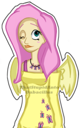 Size: 693x1100 | Tagged: safe, artist:antych, fluttershy, human, g4, clothes, female, humanized, off shoulder, solo