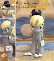 Size: 800x895 | Tagged: safe, artist:antych, derpy hooves, pegasus, pony, g4, brushable, customized toy, female, figure, hat, irl, letter, mail, mailmare, mailpony, mare, muffin, photo, solo, toy