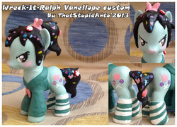 Size: 800x575 | Tagged: safe, artist:antych, blushing, brushable, clothes, customized toy, hoodie, irl, photo, ponified, socks, striped socks, sugar rush, toy, vanellope von schweetz, wreck-it ralph