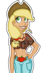 Size: 620x1073 | Tagged: dead source, safe, artist:antych, applejack, human, g4, female, humanized, solo, watermark