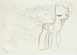 Size: 800x566 | Tagged: safe, artist:antych, fluttershy, g4, monochrome, sketch, traditional art, windswept mane