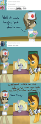 Size: 565x1710 | Tagged: safe, artist:lilliesinthegarden, derpy hooves, dinky hooves, doctor horse, doctor stable, doctor whooves, time turner, pony, g4, ask, baby, baby pony, bed, comic, crossdressing, cute, glare, hospital, looking at you, male, nurse, nurse turner, sleeping, trap, tumblr
