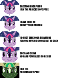 Size: 2164x2900 | Tagged: safe, twilight sparkle, g4, inverted colors, looking at you, meme, multiple eyes, smiling, twiface, unitinu, wat, wrong neighborhood