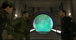 Size: 1177x612 | Tagged: safe, artist:dbuilder, princess celestia, oc, human, g4, 3d, gmod, look closely, paladin, portal, soldier, stargate