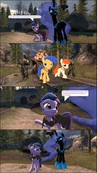 Size: 671x1189 | Tagged: safe, artist:dbuilder, nightmare moon, twilight sparkle, oc, g4, 3d, cart, combine, comic, gmod, hood, logs, slave, train