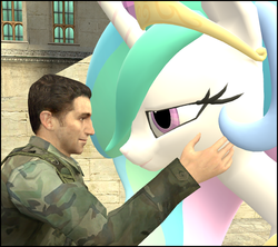 Size: 738x655 | Tagged: safe, artist:dbuilder, princess celestia, oc, g4, 3d, canon x oc, caress, gmod