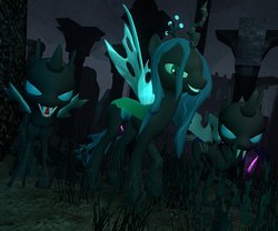 Size: 981x815 | Tagged: safe, artist:dbuilder, queen chrysalis, changeling, changeling queen, g4, 3d, female, gmod, night, ruins