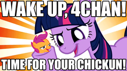 Size: 1280x720 | Tagged: safe, scootaloo, twilight sparkle, g4, 4chan, chickun, exploitable meme, meme