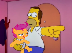 Size: 1036x768 | Tagged: safe, scootaloo, g4, chickun, exploitable meme, homer simpson, meme