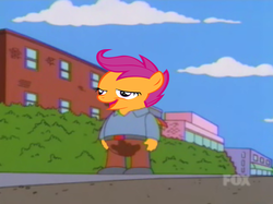 Size: 500x373 | Tagged: safe, scootaloo, g4, chickun, exploitable meme, male, meme, ralph wiggum, the simpsons