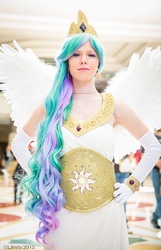 Size: 580x900 | Tagged: safe, artist:hanari502, princess celestia, human, g4, clothes, cosplay, evening gloves, irl, irl human, megacon, photo, solo