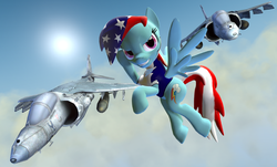 Size: 1150x695 | Tagged: safe, artist:dbuilder, rainbow dash, g4, 3d, 4th of july, american independence day, av-8b harrier ii, gmod, harrier, independence day, jet, patriotism, sky, united states