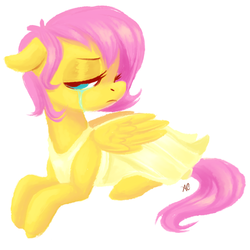 Size: 3508x3511 | Tagged: safe, artist:comikazia, fluttershy, g4, alternate hairstyle, clothes, crying, dress, female, short hair, short mane, solo