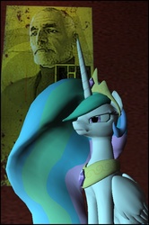 Size: 521x783 | Tagged: safe, artist:dbuilder, princess celestia, g4, 3d, angry, dr. breen, gmod, opposed, poster