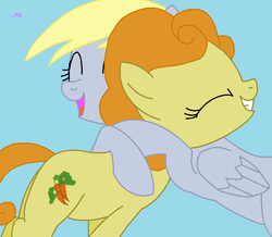 Size: 656x573 | Tagged: safe, artist:pumpkin-spices, carrot top, derpy hooves, golden harvest, pegasus, pony, g4, duo, eyes closed, female, hug, mare