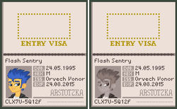 Size: 522x324 | Tagged: safe, artist:rainbow-dosh, flash sentry, g4, arstotzka, male, papers please, parody, passport, solo, video game