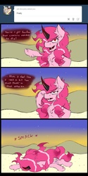 Size: 950x1900 | Tagged: safe, artist:ichibangravity, king sombra, pinkie pie, ask king sombra pie, g4, faint, possessed, tumblr