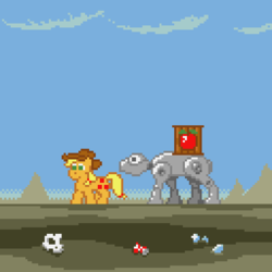 Size: 512x512 | Tagged: safe, artist:scalybeing, applejack, g4, apple, commodore 64, crate, dead, desert, m.u.l.e., pixel art, skull