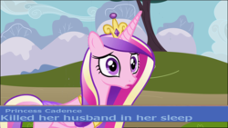 Size: 1280x720 | Tagged: safe, edit, princess cadance, alicorn, pony, g4, evil, female, implied murder, mare, news report, solo