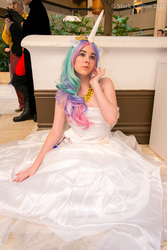 Size: 3684x5520 | Tagged: safe, artist:lochlan o'neil, princess celestia, human, g4, anime weekend atlanta, clothes, convention, cosplay, dress, irl, irl human, necklace, photo, solo
