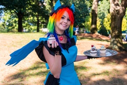 Size: 5520x3684 | Tagged: safe, artist:destinycosplay, rainbow dash, human, g4, clothes, cosplay, dress, irl, irl human, photo, solo, wings