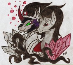 Size: 946x845 | Tagged: safe, artist:rossmaniteanzu, king sombra, pony, unicorn, a tale of one shadow, g4, antagonist, crystal, curved horn, dark crystal, horn, magic, shadow, simple background, traditional art, white background