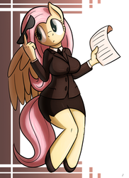 Size: 700x960 | Tagged: safe, artist:tg-0, fluttershy, anthro, g4, breasts, businessmare, busty fluttershy, clothes, curvy, female, high heels, paper, shoes, skirt, skirt suit, solo, suit, sunglasses, tube skirt, wide hips