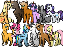 Size: 800x600 | Tagged: safe, artist:arianalovesyou, applejack, fluttershy, pinkie pie, rainbow dash, rarity, twilight sparkle, friendship is magic, g4, my little pony: friendship is magic, brambleclaw, firestar, graystripe, greystripe, leafpool, sorreltail, squirrelflight, warrior cats