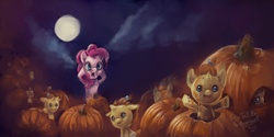 Size: 3000x1500 | Tagged: safe, artist:foxtailpegasus, pinkie pie, pumpkin cake, g4, clone, moon, multeity, night, pumpkin, surreal