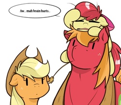 Size: 623x543 | Tagged: safe, artist:redhotkick, apple bloom, applejack, big macintosh, earth pony, pony, ask big red macintosh, g4, apple siblings, ask, dialogue, female, filly, foal, male, mare, ponies riding ponies, pony hat, riding, stallion