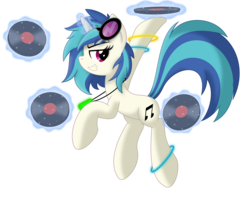 Size: 11256x8851 | Tagged: safe, artist:mysteriouskaos, dj pon-3, vinyl scratch, g4, absurd resolution, female, glowstick, magic, records, solo