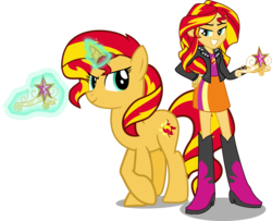 Size: 4799x3893 | Tagged: safe, artist:vector-brony, sunset shimmer, human, pony, unicorn, equestria girls, g4, element of magic, human ponidox, human sunset, magic, pony sized pony, simple background, square crossover, transparent background, vector