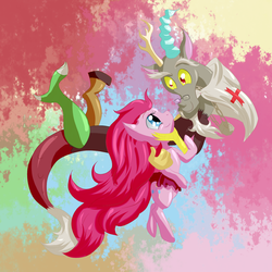 Size: 999x999 | Tagged: safe, artist:snus-kun, discord, pinkie pie, g4, female, male, ship:discopie, shipping, straight