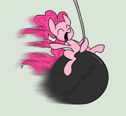 Size: 348x320 | Tagged: safe, artist:papermonster2000, pinkie pie, g4, female, miley cyrus, solo, wrecking ball
