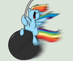 Size: 344x287 | Tagged: safe, artist:papermonster2000, rainbow dash, g4, female, miley cyrus, solo, wrecking ball