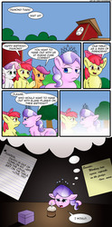 Size: 800x1608 | Tagged: safe, artist:thedigodragon, apple bloom, diamond tiara, scootaloo, sweetie belle, earth pony, pegasus, pony, unicorn, g4, birthday, birthday cake, cake, candle, chest fluff, comic, crying, cupcake, cute, diamondbetes, female, filly, foal, happy birthday to me, lonely, regret, sad