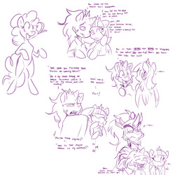 Size: 3200x3200 | Tagged: safe, artist:bluntwhiskey, king sombra, pinkie pie, oc, oc:feathermoon, oc:nightweaver, g4, brother, brother and sister, monochrome, offspring, parent:king sombra, parent:twilight sparkle, parents:twibra, sister