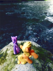 Size: 851x1134 | Tagged: safe, artist:synch-anon, applejack, twilight sparkle, g4, irl, photo, toy, water