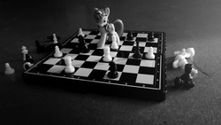 Size: 1843x1037 | Tagged: safe, artist:synch-anon, twilight sparkle, g4, chess, monochrome, photo