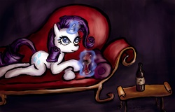 Size: 1600x1023 | Tagged: safe, artist:acreuball, rarity, g4, couch, fainting couch, female, solo, wine, wine glass