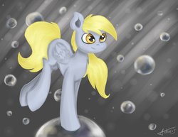 Size: 1018x785 | Tagged: safe, artist:astralispl, derpy hooves, pegasus, pony, g4, bubble, charity, cute, female, mare, solo