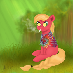 Size: 894x894 | Tagged: safe, artist:astralispl, big macintosh, earth pony, pony, g4, drugs, glasses, hippie, male, marijuana, solo, stallion