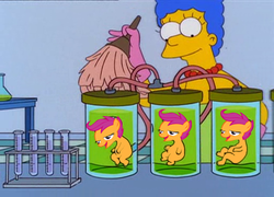 Size: 500x359 | Tagged: safe, scootaloo, g4, chickun, exploitable meme, male, meme, the simpsons, wat