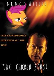 Size: 321x454 | Tagged: safe, scootaloo, g4, bruce willis, chickun, exploitable meme, meme, the sixth sense (movie)