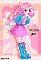 Size: 650x950 | Tagged: safe, artist:sakuraalice33, pinkie pie, earth pony, human, pony, equestria girls, g4, balloon, blowing up balloons, boots, clothes, cute, diapinkes, female, high heel boots, humanized, miniskirt, shoes, skirt, solo, zoom layer
