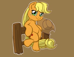 Size: 1650x1276 | Tagged: safe, artist:latecustomer, applejack, earth pony, pony, g4, bipedal, bipedal leaning, female, fence, solo