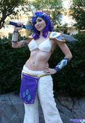 Size: 1407x2048 | Tagged: safe, artist:blakstarr, rarity, human, g4, belly button, belly piercing, bellyring, cosplay, irl, irl human, photo, piercing, solo, sword